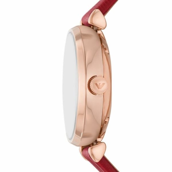 Emporio Armani Gianni T-Bar Mother of Pearl White Dial Red Leather Strap Watch For Women - AR60048 - Image 3